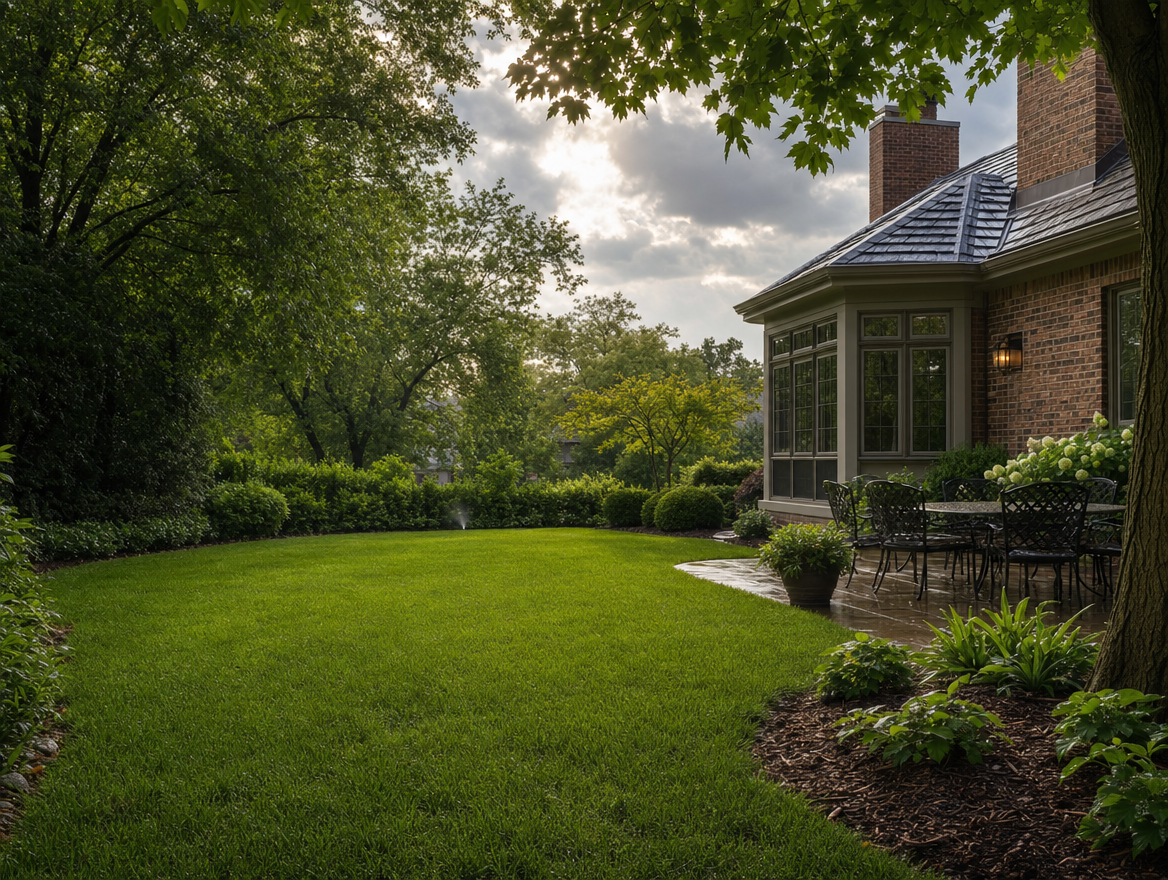 Clean, healthy Chicagoland backyard with no drainage issues after a storm